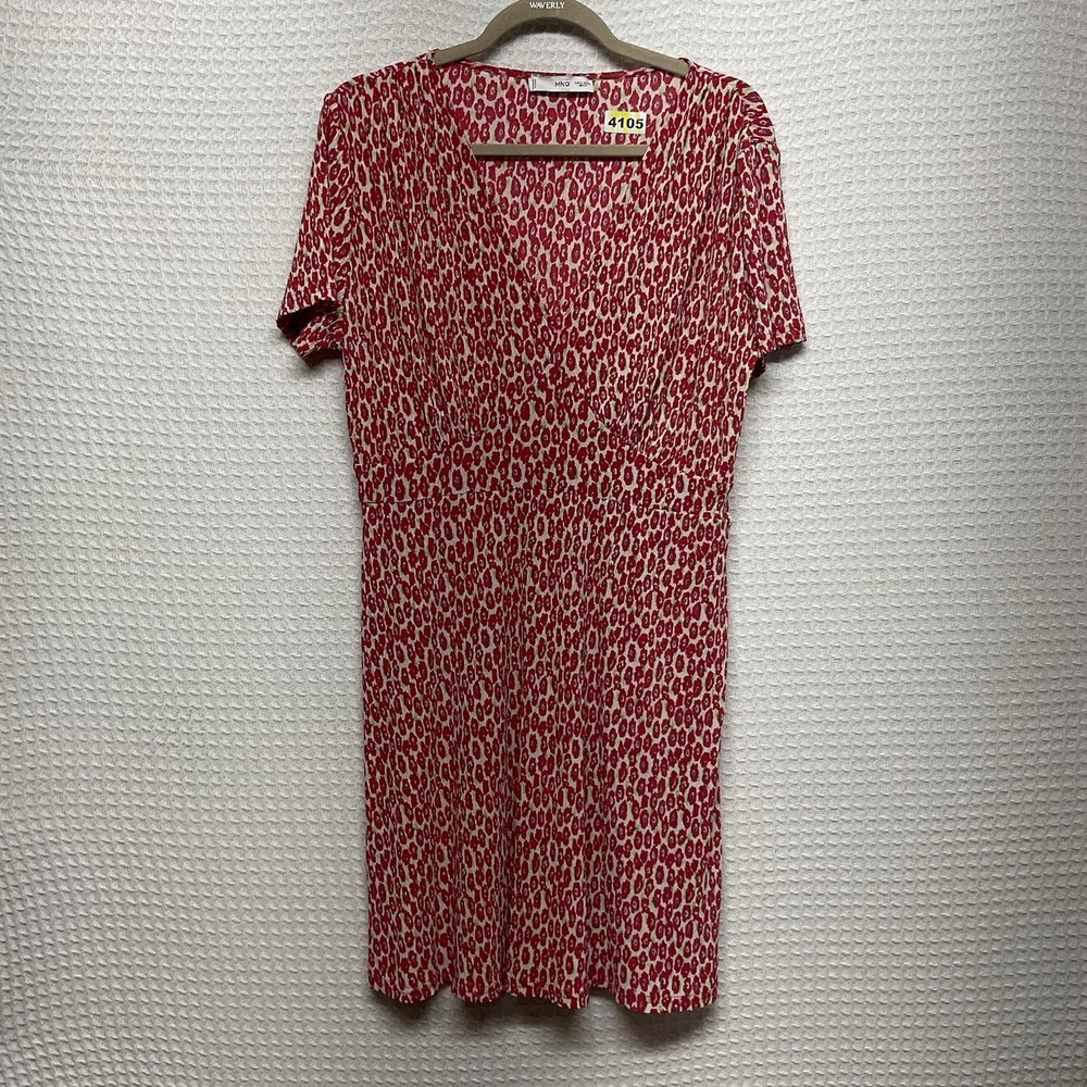 Mango MNG Floral Red Marita Retro Print Dress Womens Size 10 Boho Smocked V-Neck
